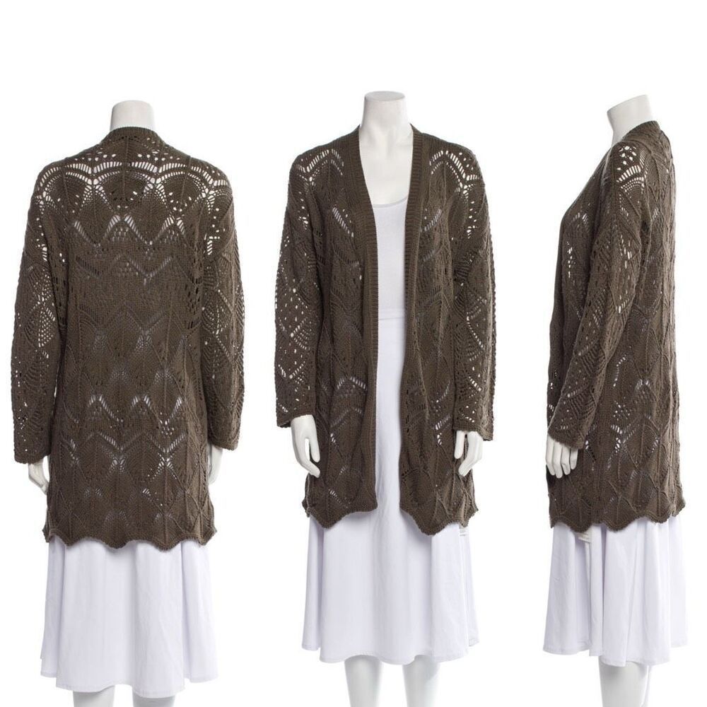 The Kooples XS Olive Green Crochet Open Knit Longline Cardigan Boho Festival - Picture 11 of 11